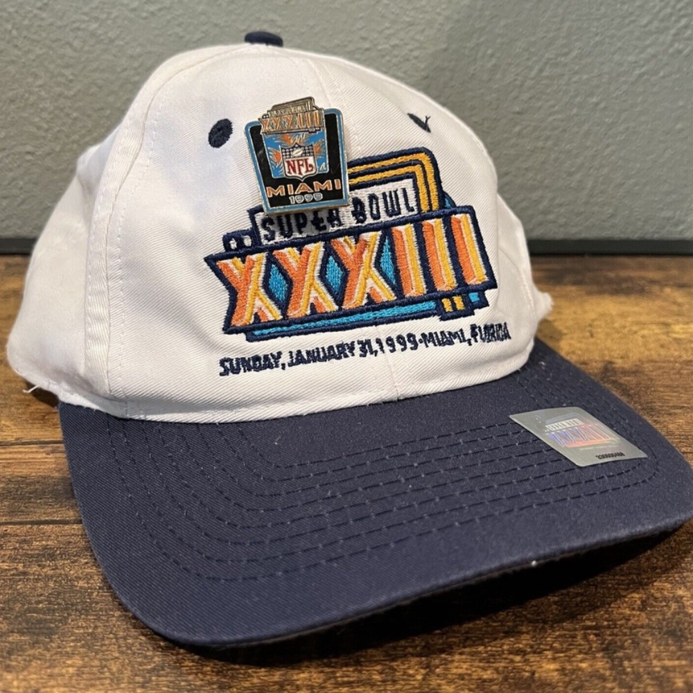 Vintage NFL Super Bowl XXXIII Logo 7 Snapback Hat Adjustable Cap W/ MIAMI PIN